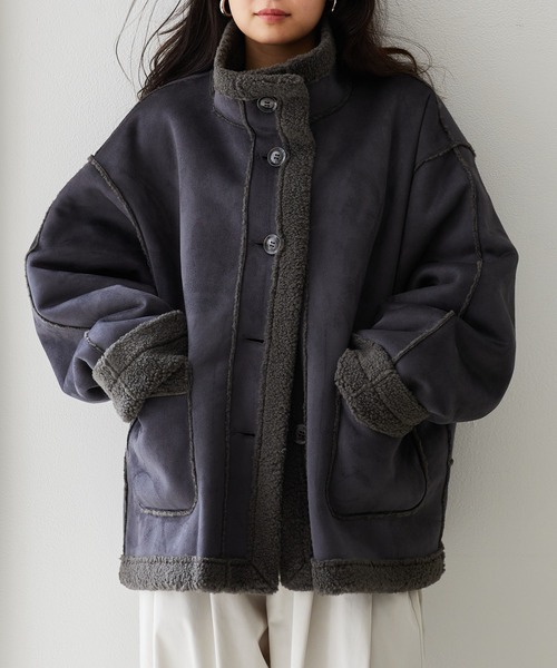 RANAN(ラナン)の「ムートンボアスタンドカラーコート(その他アウター・レディース・チャコール/ブラウン/アイボリー・M/L/LL)」の18枚目の写真