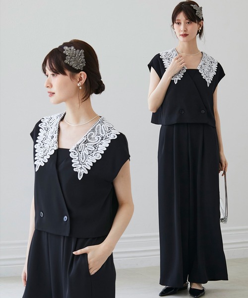 anne by RANAN(anne by RANAN)の「【2点セット】レースカラーセットアップパンツドレス(パンツドレス・レディース・チャコール/カーキ/ブラック・L/M/LL)」の2枚目の写真