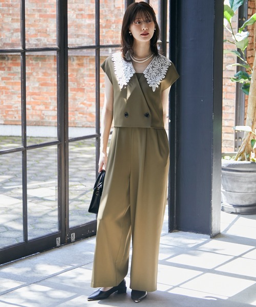 anne by RANAN(anne by RANAN)の「【2点セット】レースカラーセットアップパンツドレス(パンツドレス・レディース・チャコール/カーキ/ブラック・L/M/LL)」の4枚目の写真