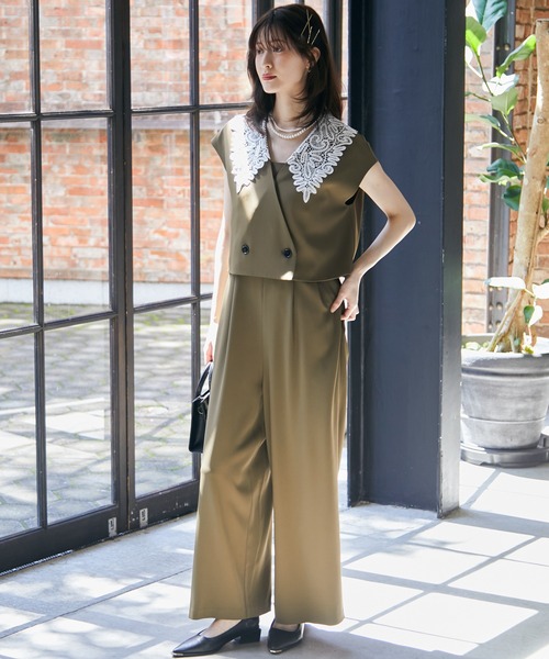 anne by RANAN(anne by RANAN)の「【2点セット】レースカラーセットアップパンツドレス(パンツドレス・レディース・チャコール/カーキ/ブラック・L/M/LL)」の5枚目の写真