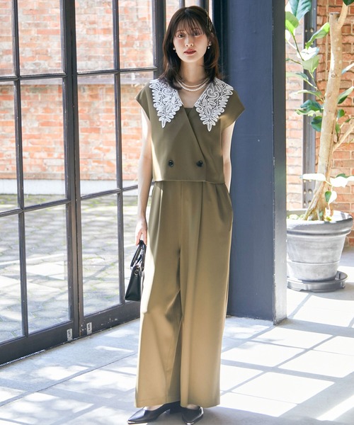 anne by RANAN(anne by RANAN)の「【2点セット】レースカラーセットアップパンツドレス(パンツドレス・レディース・チャコール/カーキ/ブラック・L/M/LL)」の9枚目の写真