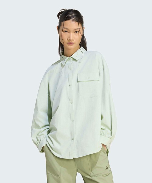 adidas(アディダス)の「クールフィーリング UVカット 襟付き 長袖シャツ / アディダス adidas(シャツ/ブラウス・レディース・グリーン/ブルー/ベージュ・X-SMALL/X-LARGE/SMALL/MEDIUM/LARGE/XX-LARGE)」の2枚目の写真