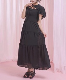 デコルテオープンティアードロングワンピース【大きいサイズあり】