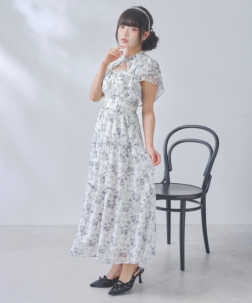 DearMyLoveRose（ディアマイラブローズ）の「デコルテオープンティアードロングワンピース【大きいサイズあり】（シャツワンピース・レディース・ホワイト/ブラック/ラベンダー・M-L/L～LL/LL～3L）」の9枚目の写真