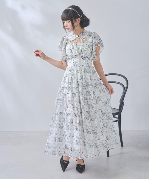 DearMyLoveRose（ディアマイラブローズ）の「デコルテオープンティアードロングワンピース【大きいサイズあり】（シャツワンピース・レディース・ホワイト/ブラック/ラベンダー・M-L/L～LL/LL～3L）」の10枚目の写真