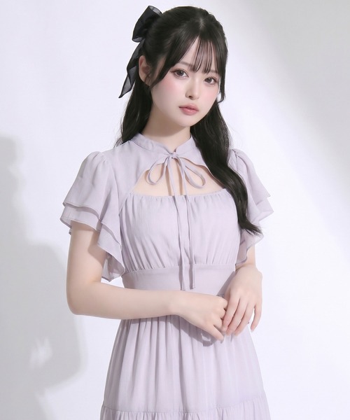 DearMyLoveRose（ディアマイラブローズ）の「デコルテオープンティアードロングワンピース【大きいサイズあり】（シャツワンピース・レディース・ホワイト/ブラック/ラベンダー・M-L/L～LL/LL～3L）」の11枚目の写真