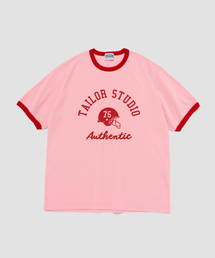 TAILOR STUDIO（テーラースタジオ）の「フットボール76リンガー半袖Tシャツ（ピンク）（Tシャツ/カットソー）」