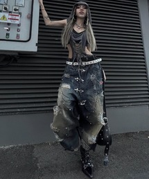 RICH（リッチ）の「【RICH】DUST WAX RIPPED WIDE PANTS / 【RICH】ダーティーウォッシュリベットダメージワイドデニムパンツ＜着用動画あり＞（デニムパンツ）」