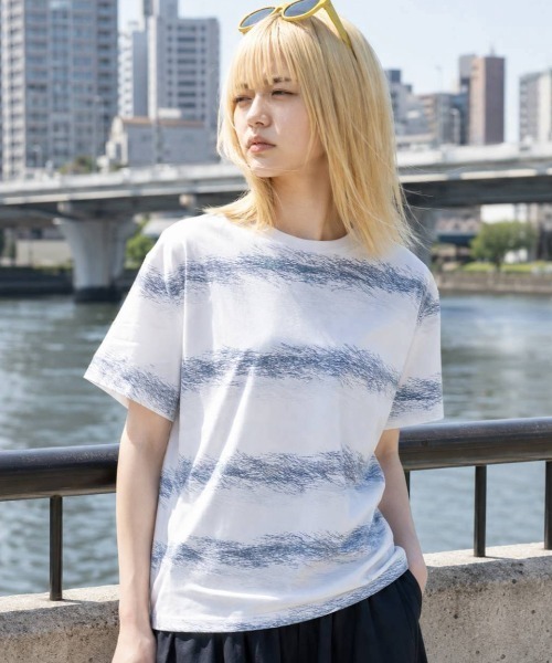 Tシャツ/カットソー（ブルー・ネイビー/青色系・ボーダー柄
