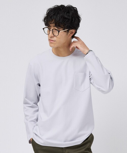TAKEO KIKUCHI(タケオキクチ)の「2重編みガーター ボーダー 長袖 Tシャツ(Tシャツ/カットソー・メンズ・ブラック/ホワイト/ライトグレー・04/03/02)」の1枚目の写真