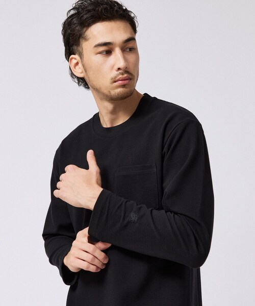 TAKEO KIKUCHI（タケオキクチ）の「2重編みガーター ボーダー 長袖 Tシャツ（Tシャツ/カットソー・メンズ・ブラック/ホワイト・04/03/02）」の9枚目の写真