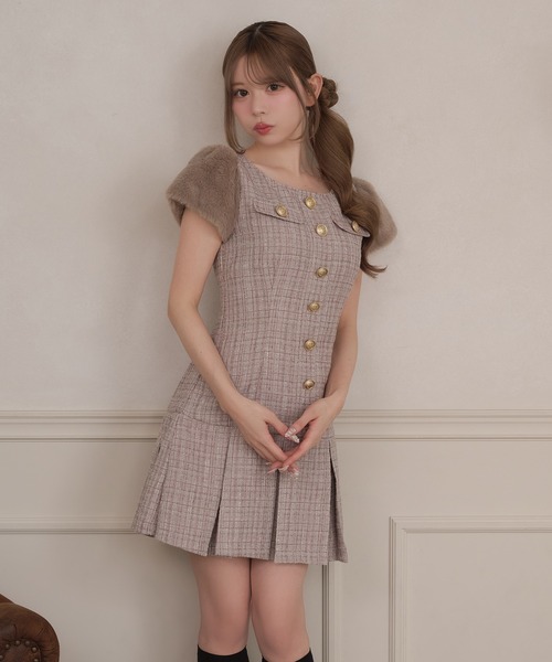 apres jour(アプレジュール)の「袖ファーツイードミニワンピース(ワンピース・レディース・オフホワイト/ピンクベージュ/ブラック・MEDIUM/X-LARGE/SMALL)」の19枚目の写真