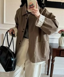 袖ストライプ折り返し オーバーサイズステンカラーブルゾン