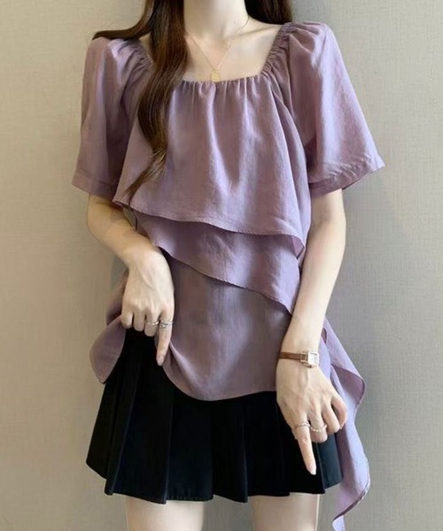 Girly Doll(ガーリードール)の「スクエアネックティアード半袖ブラウス(その他トップス・レディース・ベージュ/パープル・M/L)」の10枚目の写真