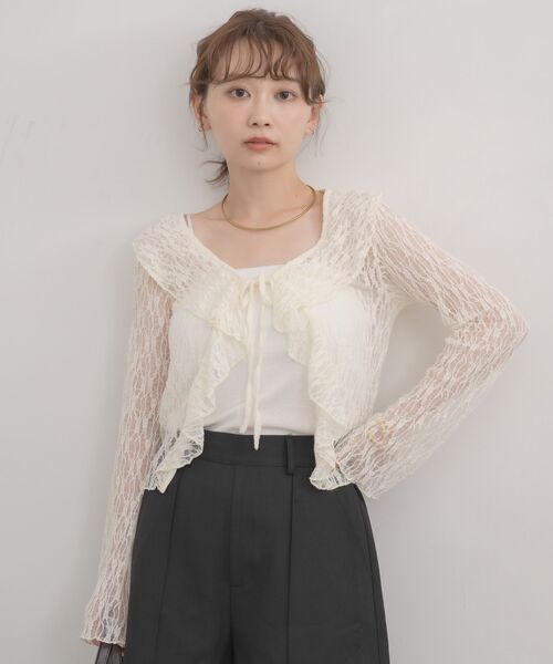 RETRO GIRL(レトロガール)の「ラッフルカットレースカーデ(Tシャツ/カットソー・レディース・ブラウン/ブラック/ナチュラル・FREE)」の11枚目の写真