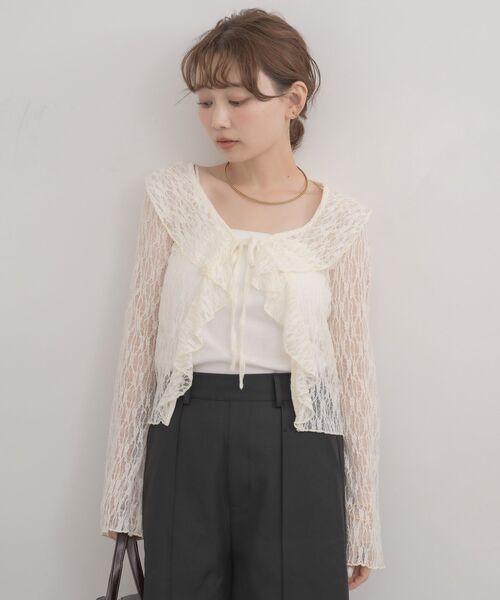 RETRO GIRL(レトロガール)の「ラッフルカットレースカーデ(Tシャツ/カットソー・レディース・ブラウン/ブラック/ナチュラル・FREE)」の12枚目の写真