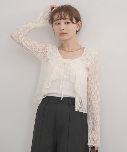 RETRO GIRL(レトロガール)の「ラッフルカットレースカーデ(Tシャツ/カットソー・レディース・ブラウン/ブラック/ナチュラル・FREE)」の13枚目の写真