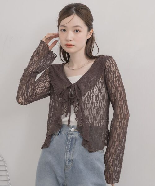 RETRO GIRL(レトロガール)の「ラッフルカットレースカーデ(Tシャツ/カットソー・レディース・ブラウン/ブラック/ナチュラル・FREE)」の18枚目の写真