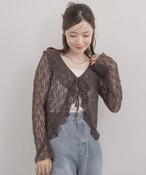 RETRO GIRL(レトロガール)の「ラッフルカットレースカーデ(Tシャツ/カットソー・レディース・ブラウン/ブラック/ナチュラル・FREE)」の19枚目の写真