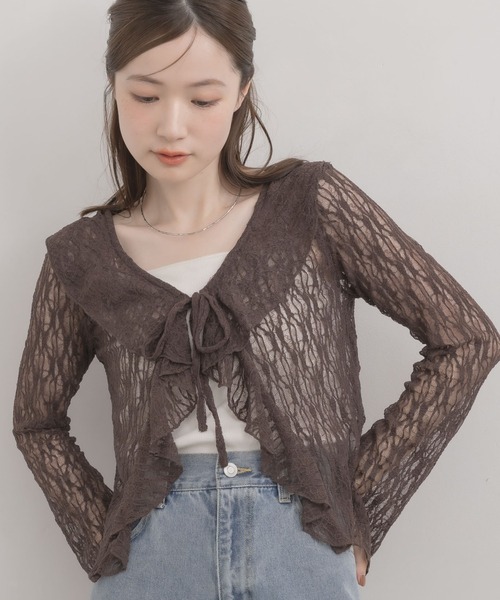 RETRO GIRL(レトロガール)の「ラッフルカットレースカーデ(Tシャツ/カットソー・レディース・ブラウン/ブラック/ナチュラル・FREE)」の2枚目の写真