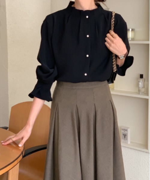 Aelina（エリナ）の「スタンドカラー長袖シャツ（シャツ/ブラウス・レディース・ライトパープル/ブラック/ホワイト・FREE）」の11枚目の写真