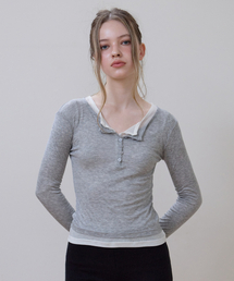 Henley Neck Layered Long Sleeve [Gray]