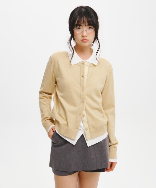 GENERAL IDEA（ジェネラルアイデア）の「【GENERAL IDEA】ダブルレイヤードカラーカーディガン / DOUBLE-LAYERED COLLAR CARDIGAN（カーディガン/ボレロ・レディース・チャコール/イエロー/ブラック・L/M/S）」の3枚目の写真