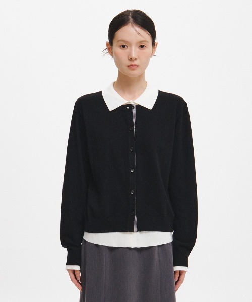 GENERAL IDEA（ジェネラルアイデア）の「【GENERAL IDEA】ダブルレイヤードカラーカーディガン / DOUBLE-LAYERED COLLAR CARDIGAN（カーディガン/ボレロ・レディース・チャコール/イエロー/ブラック・L/M/S）」の4枚目の写真