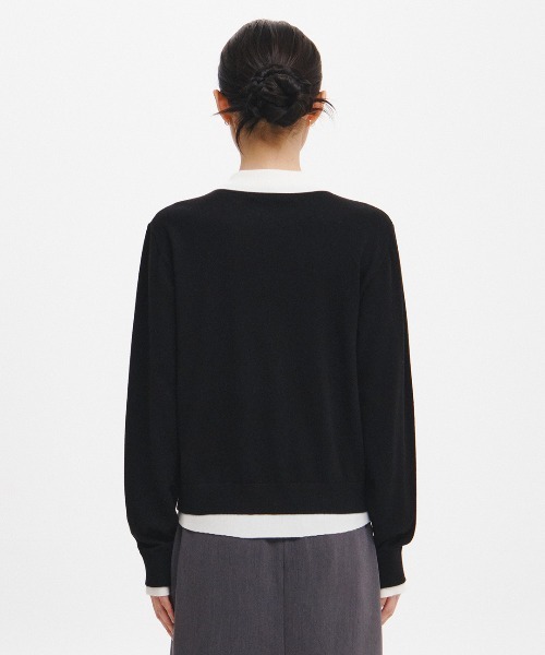 GENERAL IDEA（ジェネラルアイデア）の「【GENERAL IDEA】ダブルレイヤードカラーカーディガン / DOUBLE-LAYERED COLLAR CARDIGAN（カーディガン/ボレロ・レディース・チャコール/イエロー/ブラック・L/M/S）」の5枚目の写真
