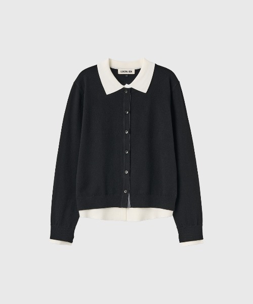 GENERAL IDEA（ジェネラルアイデア）の「【GENERAL IDEA】ダブルレイヤードカラーカーディガン / DOUBLE-LAYERED COLLAR CARDIGAN（カーディガン/ボレロ・レディース・チャコール/イエロー/ブラック・L/M/S）」の9枚目の写真