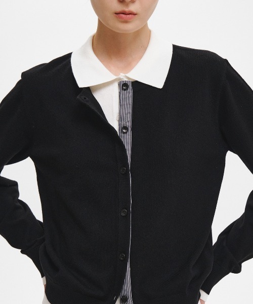 GENERAL IDEA（ジェネラルアイデア）の「【GENERAL IDEA】ダブルレイヤードカラーカーディガン / DOUBLE-LAYERED COLLAR CARDIGAN（カーディガン/ボレロ・レディース・チャコール/イエロー/ブラック・L/M/S）」の6枚目の写真