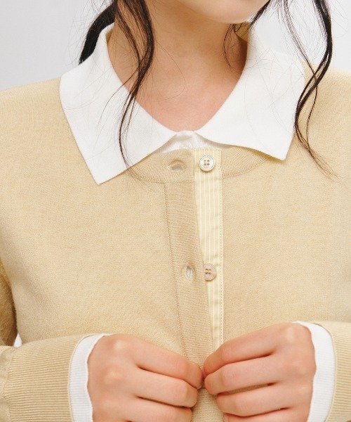 GENERAL IDEA（ジェネラルアイデア）の「【GENERAL IDEA】ダブルレイヤードカラーカーディガン / DOUBLE-LAYERED COLLAR CARDIGAN（カーディガン/ボレロ・レディース・チャコール/イエロー/ブラック・L/M/S）」の20枚目の写真