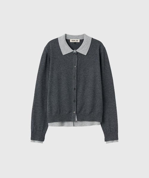 GENERAL IDEA（ジェネラルアイデア）の「【GENERAL IDEA】ダブルレイヤードカラーカーディガン / DOUBLE-LAYERED COLLAR CARDIGAN（カーディガン/ボレロ・レディース・チャコール/イエロー/ブラック・L/M/S）」の16枚目の写真