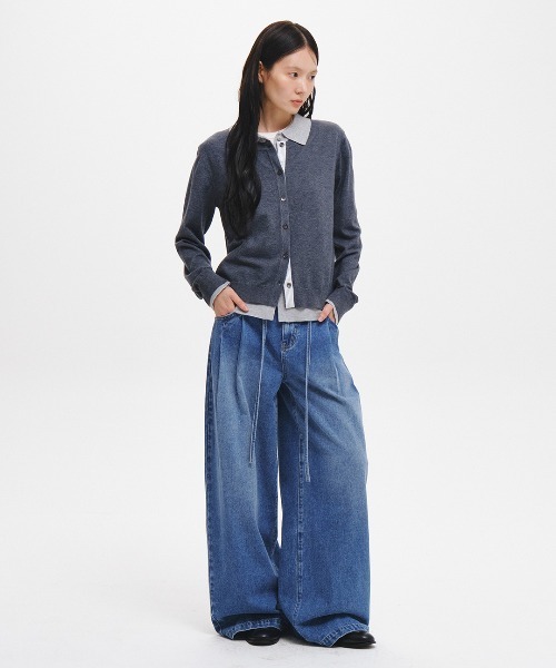 GENERAL IDEA（ジェネラルアイデア）の「【GENERAL IDEA】ダブルレイヤードカラーカーディガン / DOUBLE-LAYERED COLLAR CARDIGAN（カーディガン/ボレロ・レディース・チャコール/イエロー/ブラック・L/M/S）」の14枚目の写真