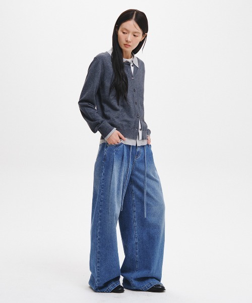 GENERAL IDEA（ジェネラルアイデア）の「【GENERAL IDEA】ダブルレイヤードカラーカーディガン / DOUBLE-LAYERED COLLAR CARDIGAN（カーディガン/ボレロ・レディース・チャコール/イエロー/ブラック・L/M/S）」の15枚目の写真
