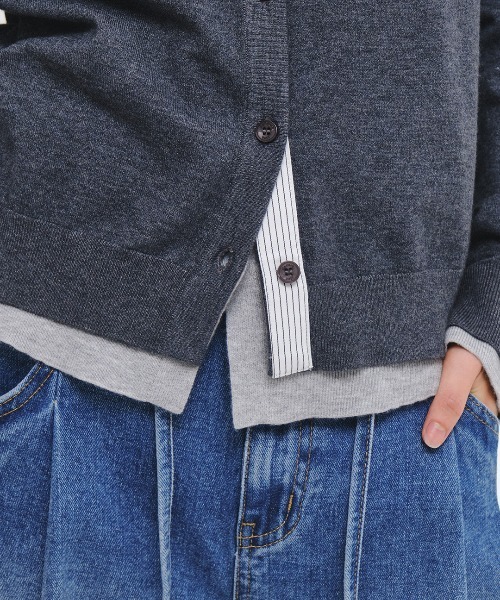 GENERAL IDEA（ジェネラルアイデア）の「【GENERAL IDEA】ダブルレイヤードカラーカーディガン / DOUBLE-LAYERED COLLAR CARDIGAN（カーディガン/ボレロ・レディース・チャコール/イエロー/ブラック・L/M/S）」の13枚目の写真