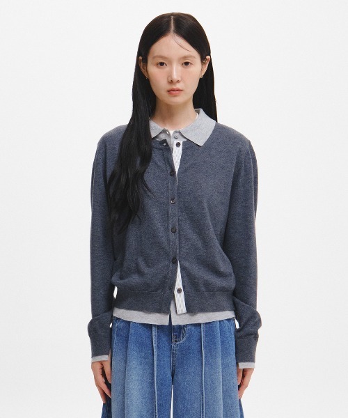 GENERAL IDEA（ジェネラルアイデア）の「【GENERAL IDEA】ダブルレイヤードカラーカーディガン / DOUBLE-LAYERED COLLAR CARDIGAN（カーディガン/ボレロ・レディース・チャコール/イエロー/ブラック・L/M/S）」の11枚目の写真