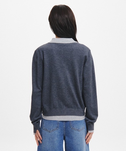 GENERAL IDEA（ジェネラルアイデア）の「【GENERAL IDEA】ダブルレイヤードカラーカーディガン / DOUBLE-LAYERED COLLAR CARDIGAN（カーディガン/ボレロ・レディース・チャコール/イエロー/ブラック・L/M/S）」の12枚目の写真