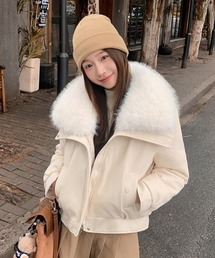 ファーカラーPUレザーショートコート