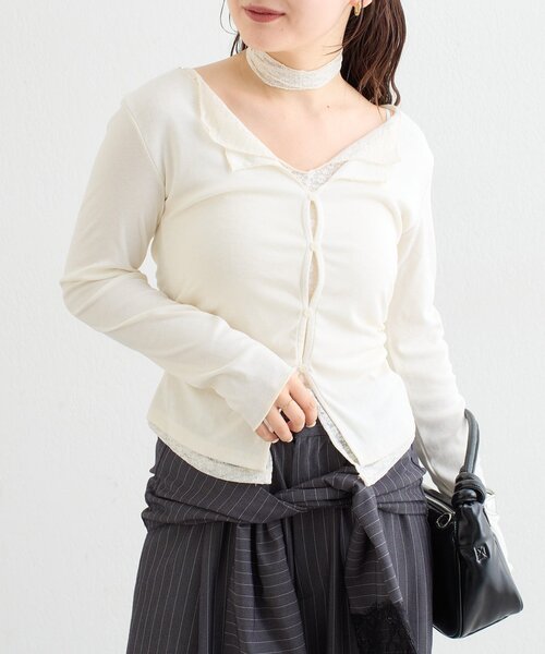 mystic（ミスティック）の「【ZOZO限定ITEM】レースチョーカ-付きレイヤードカットソー（Tシャツ/カットソー・レディース・グレー/ブラウン/オフホワイト・FREE）」の5枚目の写真