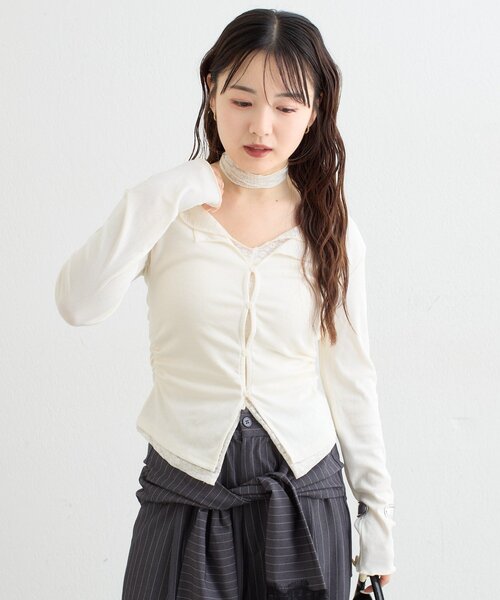 mystic（ミスティック）の「【ZOZO限定ITEM】レースチョーカ-付きレイヤードカットソー（Tシャツ/カットソー・レディース・グレー/ブラウン/オフホワイト・FREE）」の6枚目の写真