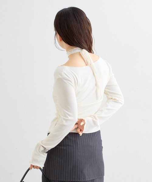 mystic（ミスティック）の「【ZOZO限定ITEM】レースチョーカ-付きレイヤードカットソー（Tシャツ/カットソー・レディース・グレー/ブラウン/オフホワイト・FREE）」の8枚目の写真