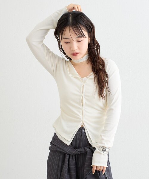 mystic（ミスティック）の「【ZOZO限定ITEM】レースチョーカ-付きレイヤードカットソー（Tシャツ/カットソー・レディース・グレー/ブラウン/オフホワイト・FREE）」の9枚目の写真