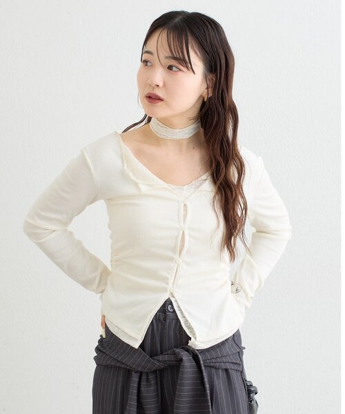 mystic（ミスティック）の「【ZOZO限定ITEM】レースチョーカ-付きレイヤードカットソー（Tシャツ/カットソー・レディース・グレー/ブラウン/オフホワイト・FREE）」の10枚目の写真