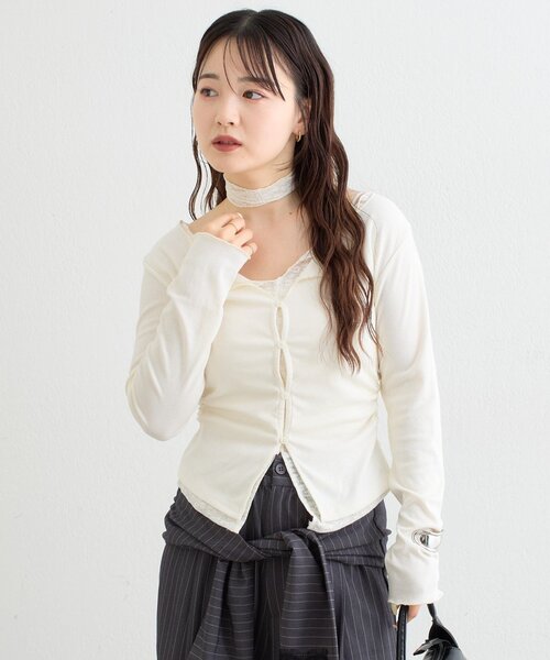 mystic（ミスティック）の「【ZOZO限定ITEM】レースチョーカ-付きレイヤードカットソー（Tシャツ/カットソー・レディース・グレー/ブラウン/オフホワイト・FREE）」の12枚目の写真