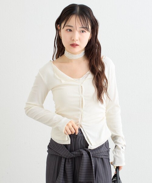 mystic（ミスティック）の「【ZOZO限定ITEM】レースチョーカ-付きレイヤードカットソー（Tシャツ/カットソー・レディース・グレー/ブラウン/オフホワイト・FREE）」の13枚目の写真