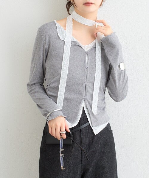 mystic（ミスティック）の「【ZOZO限定ITEM】レースチョーカ-付きレイヤードカットソー（Tシャツ/カットソー・レディース・グレー/ブラウン/オフホワイト・FREE）」の14枚目の写真