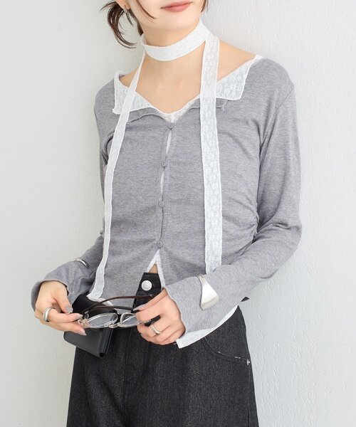 mystic（ミスティック）の「【ZOZO限定ITEM】レースチョーカ-付きレイヤードカットソー（Tシャツ/カットソー・レディース・グレー/ブラウン/オフホワイト・FREE）」の15枚目の写真