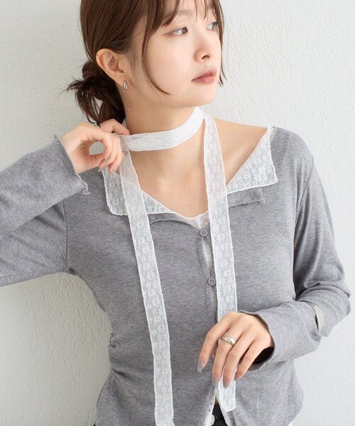 mystic（ミスティック）の「【ZOZO限定ITEM】レースチョーカ-付きレイヤードカットソー（Tシャツ/カットソー・レディース・グレー/ブラウン/オフホワイト・FREE）」の16枚目の写真