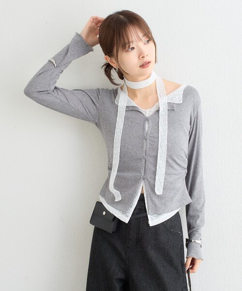 mystic（ミスティック）の「【ZOZO限定ITEM】レースチョーカ-付きレイヤードカットソー（Tシャツ/カットソー・レディース・グレー/ブラウン/オフホワイト・FREE）」の17枚目の写真